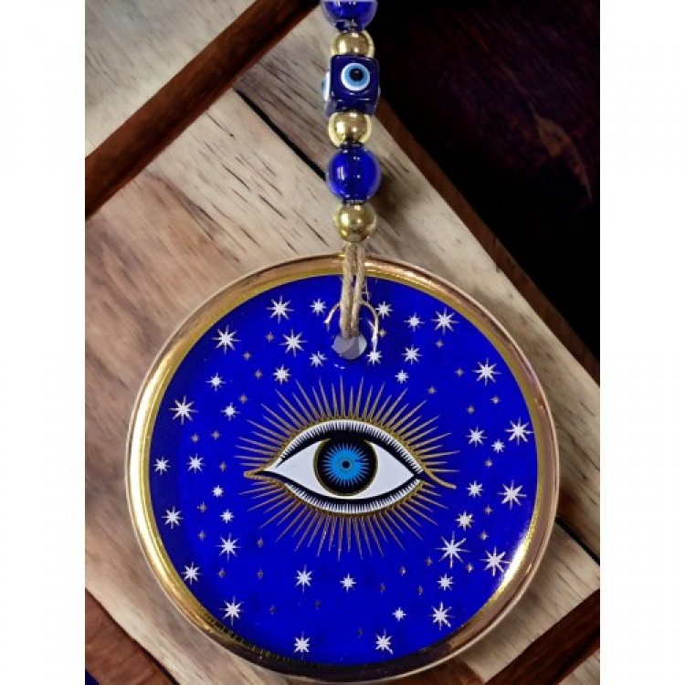 Gold-Trimmed Blue Star Pattern Eye Wall Decoration Glass Wall Decoration
