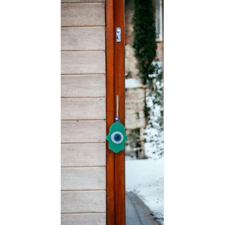 Jade Green Fatma Ana Blessing Hand Glass Wall Decoration with Evil Eye Beads