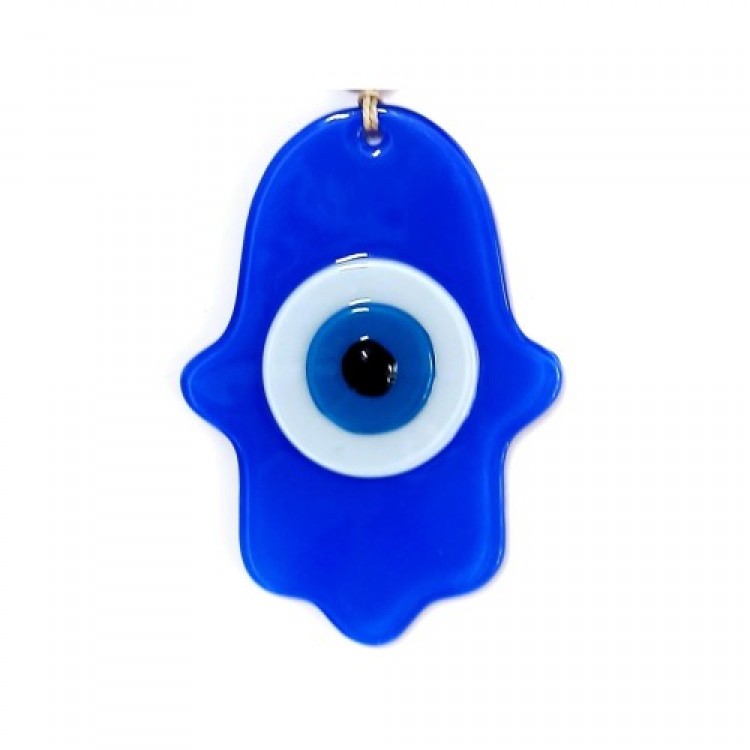 Blue Beaded Nazar Fatma Ana Blessing Hand Glass Wall Decoration