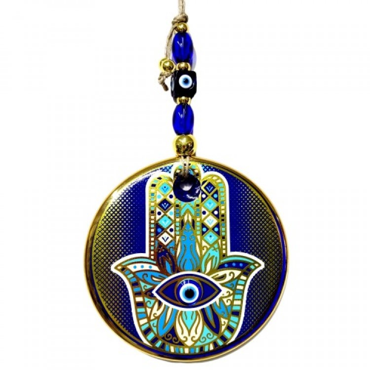 Gold-Trimmed Blue Fatma Ana Eli Wall Decoration Glass Wall Decoration