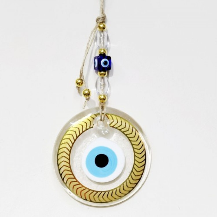 Gold-Gilded Nazar Bead Transparent Glass Wall Decoration