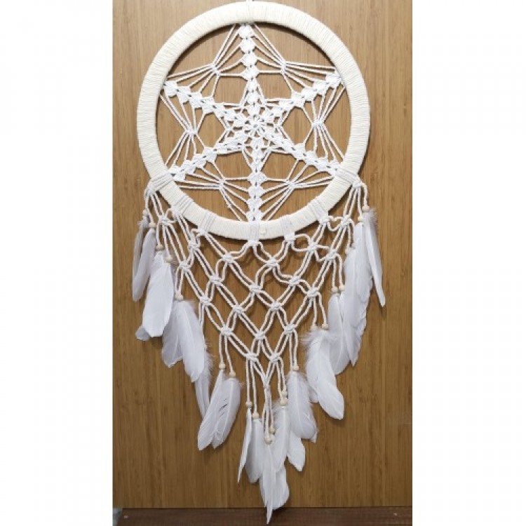 Large Star-Motif Ecru Dream Catcher Wall Decoration