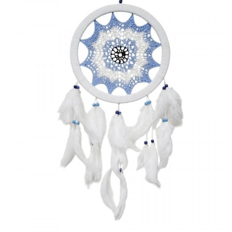 Ice Blue Color Nazar Motif Bird Feather Wall Decoration