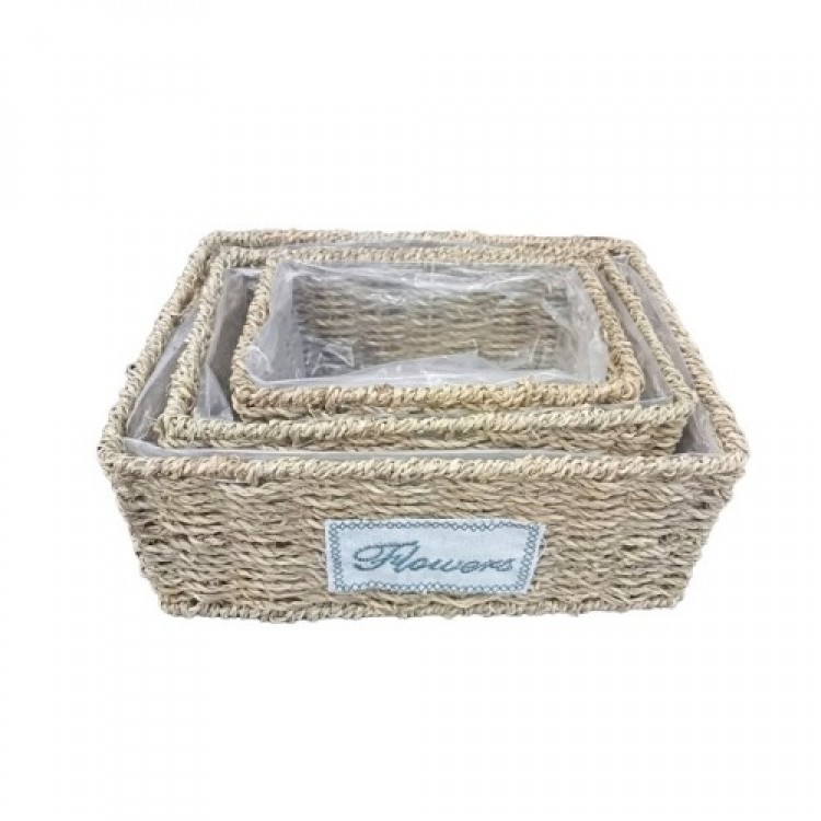 Dikdörtgen Doğal Hasır Saksı Seti - 3'lü Dikdörtgen Doğal Hasır Saksı Seti - 3'lü