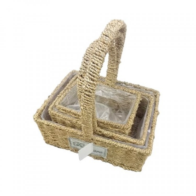 Square Natural Wicker Basket Set - Set of 3