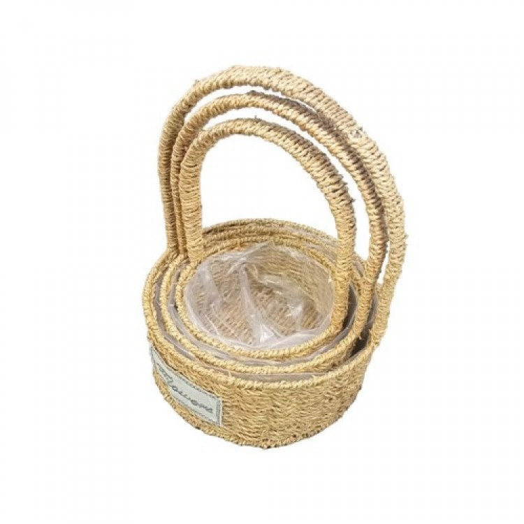 Round Natural Wicker Basket Set - Set of 3 Round Natural Wicker Basket Set - Set of 3