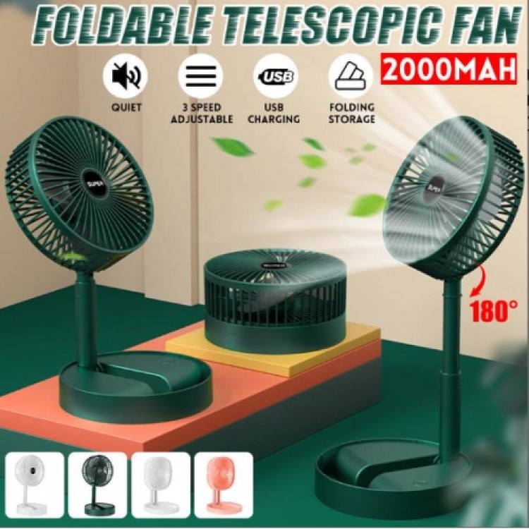 Foldable Telescopic Floor Fan Summer Silent Student Desktop Fan USB Rechargeable Portable Home Mini Air Cooler