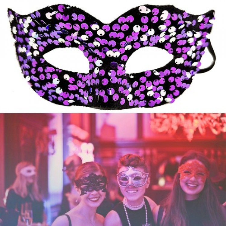 Purple Color Back Elastic Beaded Sequined Ball After Party Mask