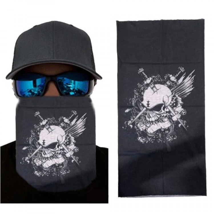 Black and White Skull Printed Buff Bandana 25x48 cm Black and White Skull Printed Buff Bandana 25x48 cm