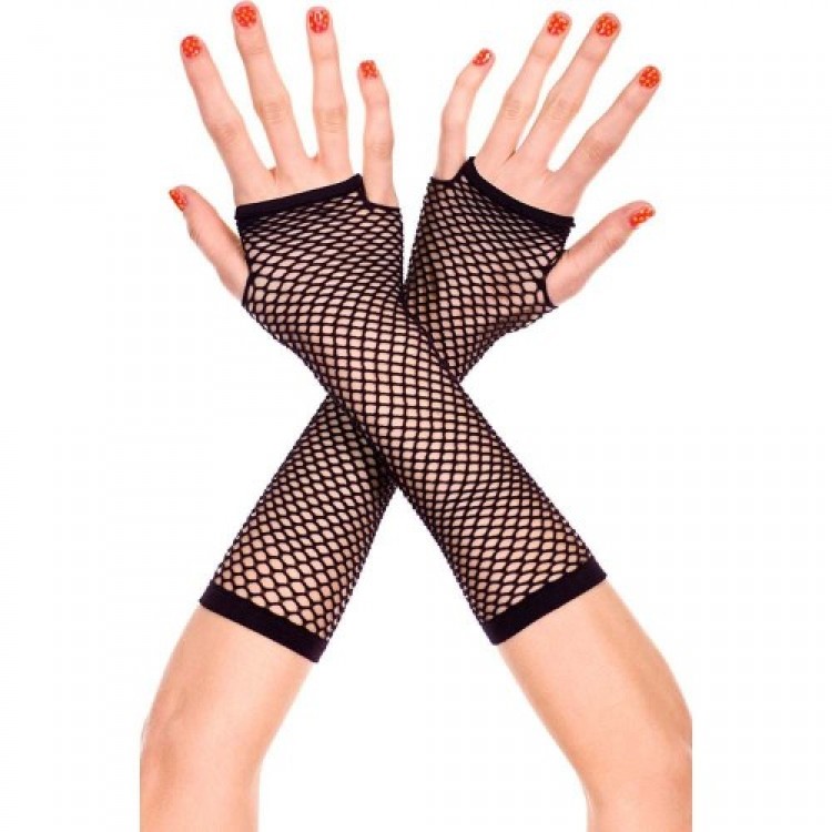 Black Color Long Fishnet Gloves - Knitted Gloves Black Color