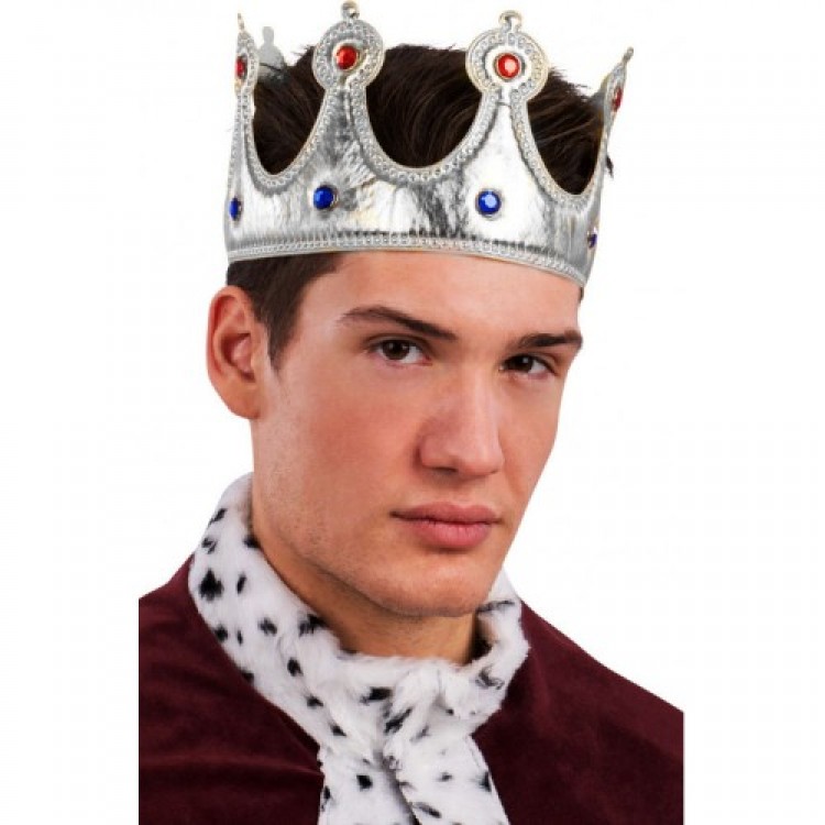 King's Crown Silver Color Fabric Material Adult Size