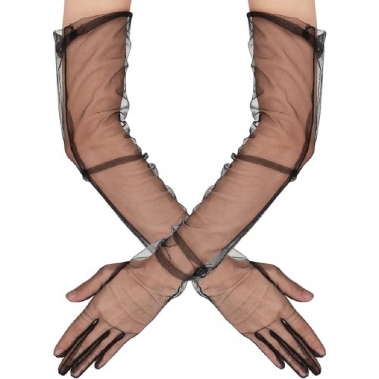 Long Lycra Black Adult Mega Tulle Gloves Long Lycra Black Adult Mega Tulle Gloves