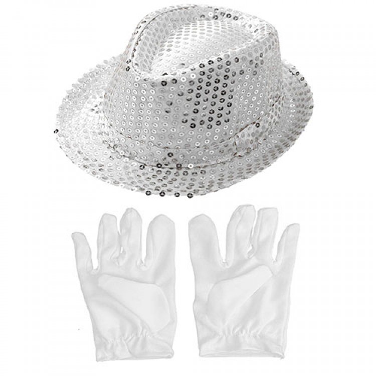 Silver Sequined Children's Hat and White Gloves