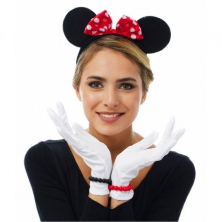 Red Bow Minnie Mouse Crown and White Gloves Set