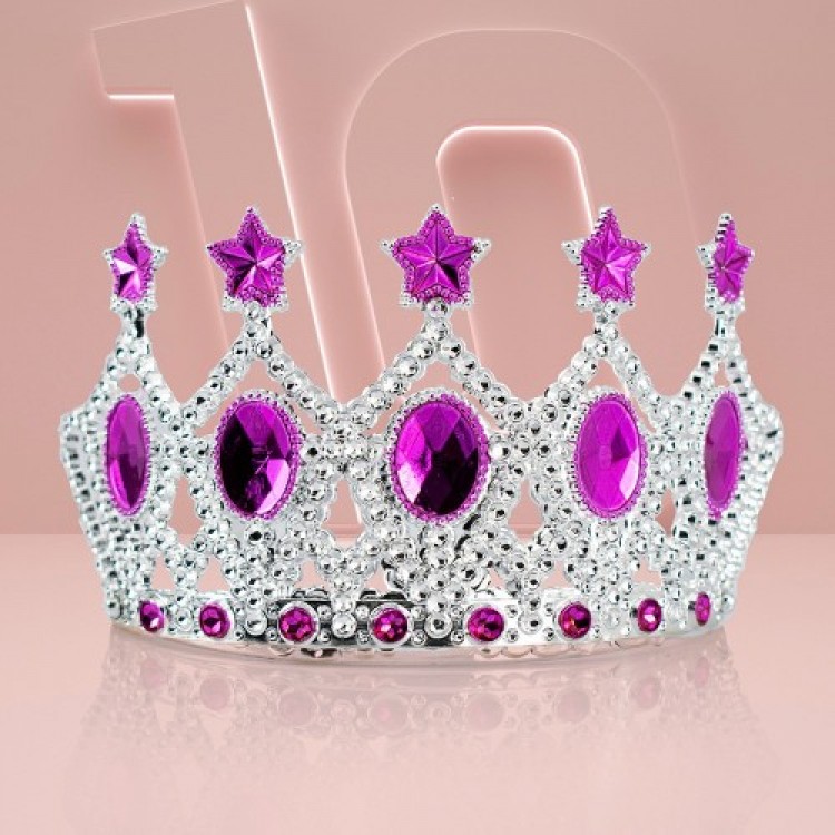 Children's Queen's Crown with Fuchsia Star Embroidery Children's Queen's Crown with Fuchsia Star Embroidery