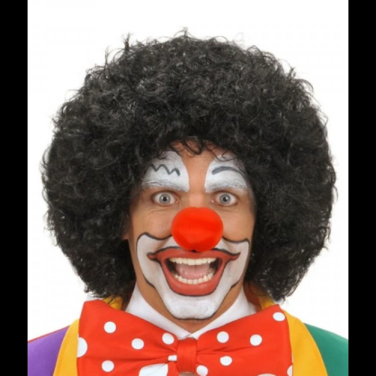 Black Curly Afro Wig and Red Sponge Nose Set