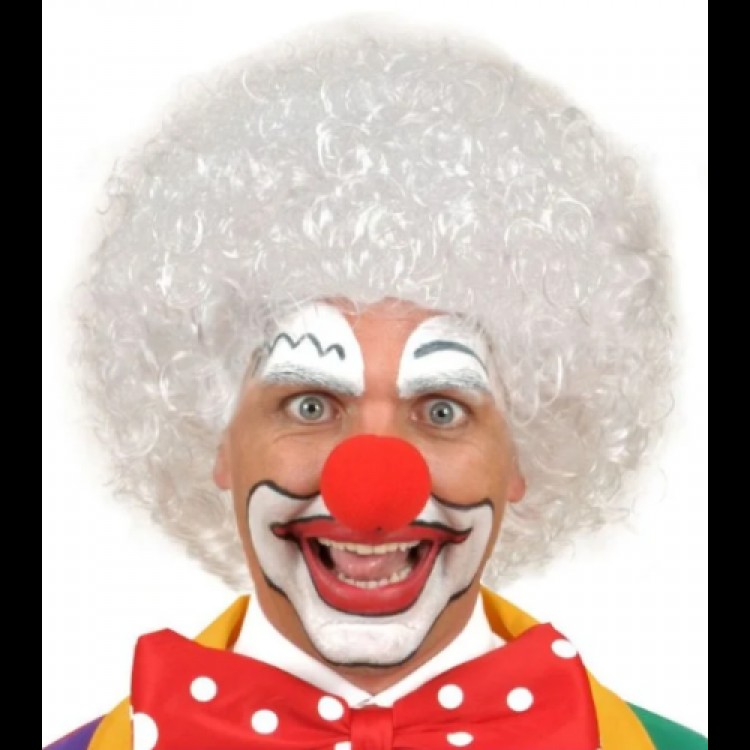 White Curly Afro Wig and Red Sponge Nose Set White Curly Afro Wig and Red Sponge Nose Set