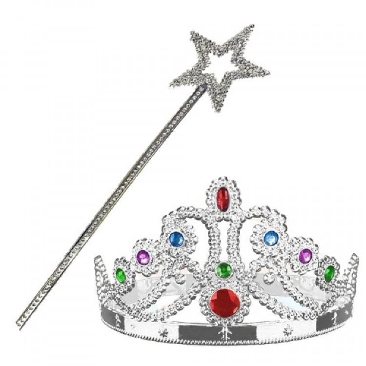 Silver Metallic Princess Tiara and Star Scepter