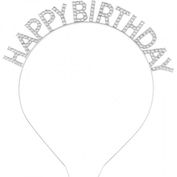 Silver Crystal Stone Happy Birthday Crown