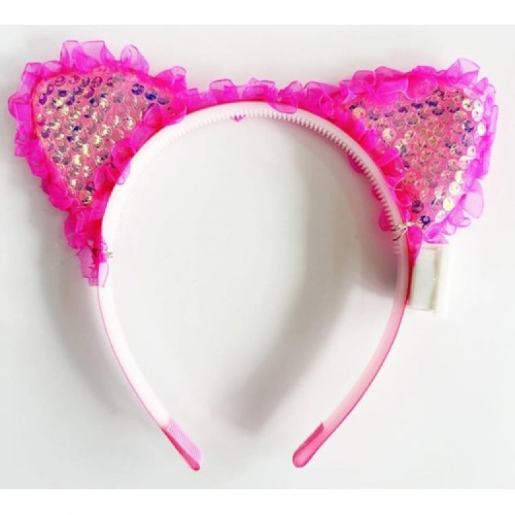 Fuchsia Beaded LED Lighted Cat Ear Crown