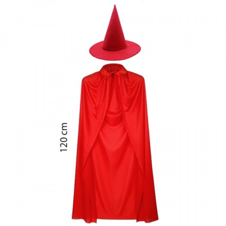 Adult Size Red Collared Cape and Red Witch Hat Adult Size Red Collared Cape and Red Witch Hat
