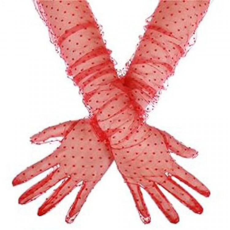 Long Red Polka Dot Red Color Adult Tulle Gloves Long Red Polka Dot Red Color Adult Tulle Gloves