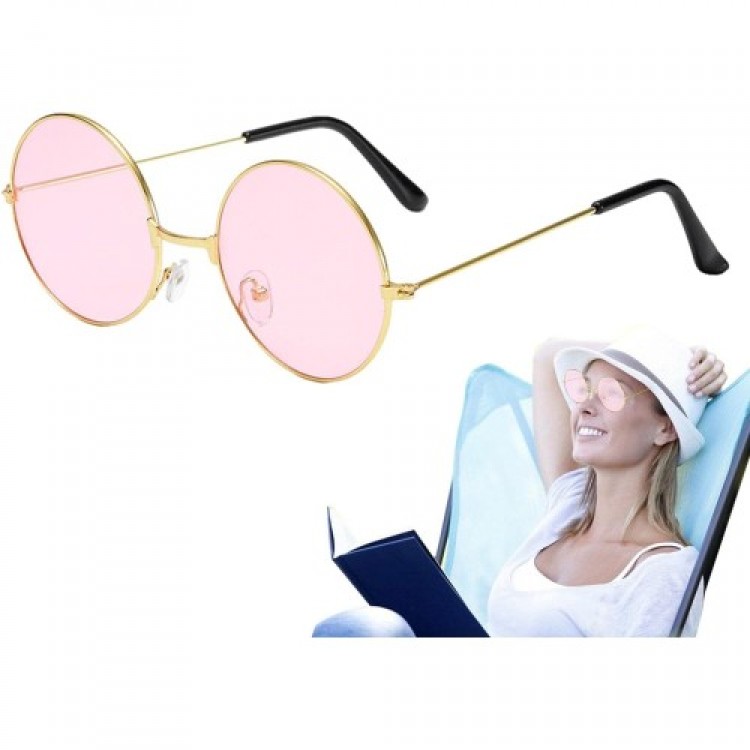 Round Glass John Lennon Style Gold Pink Glasses