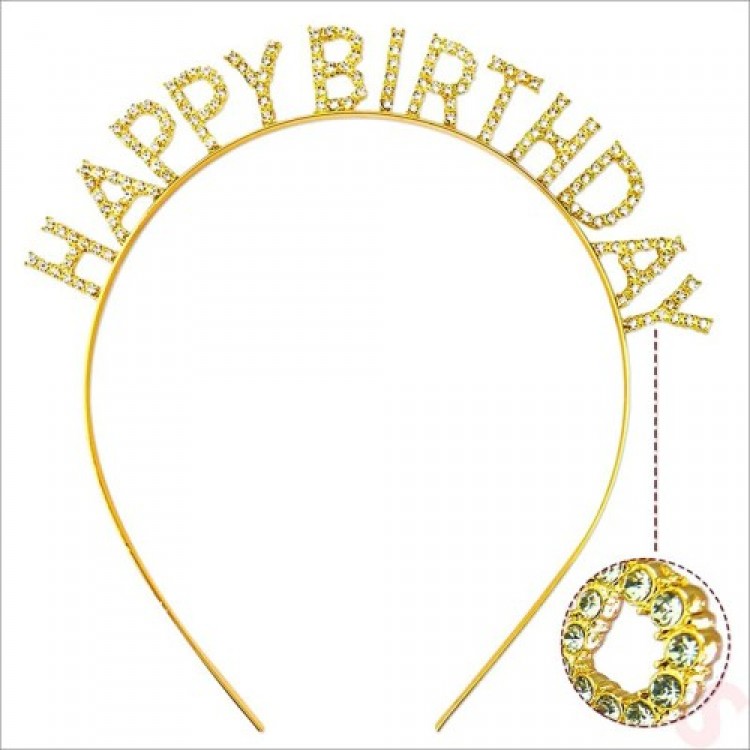 Gold Color Crystal Stone Shiny Happy Birthday Crown