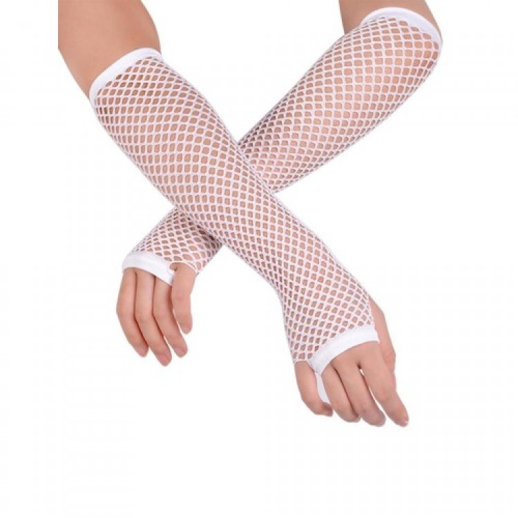 Long Fishnet Knitted Gloves White Color Long Fishnet Knitted Gloves White Color