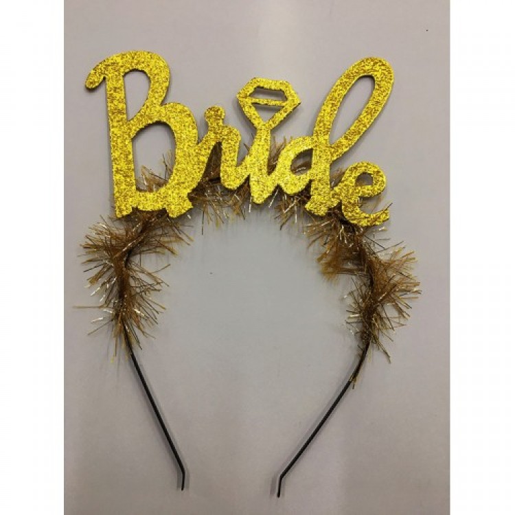 Gold Color Bachelorette Italic Text Bride Crown with Wedding Ring