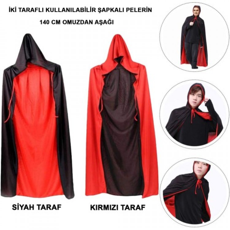 Black and Red Double-Sided Hooded Cape Black and Red Double-Sided Hooded Cape