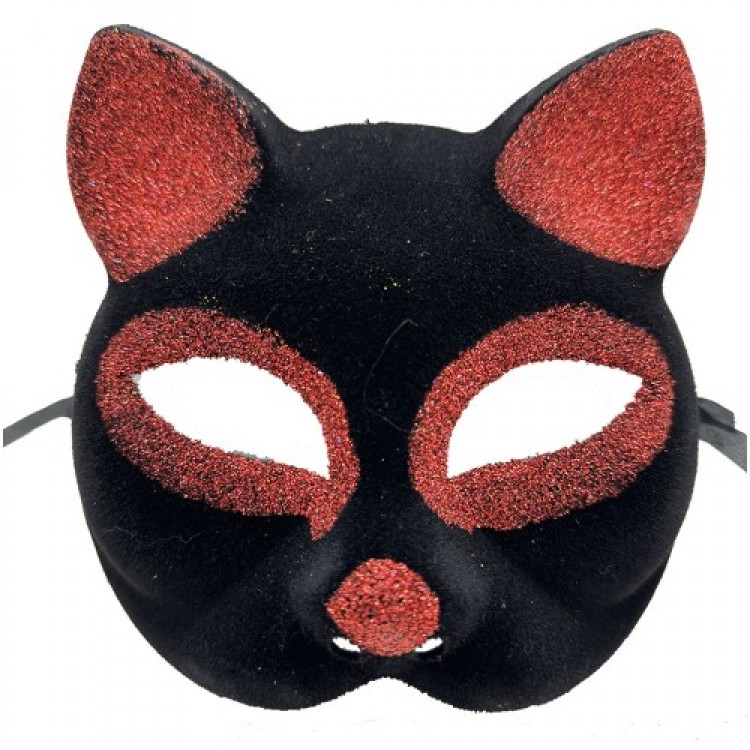 Black and Red Glittery Suede Cat Mask Black and Red Glittery Suede Cat Mask