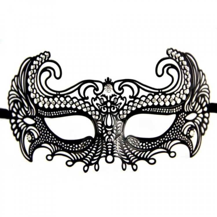 Black Laser Cut Metal Venetian Mask with Crystal Stones