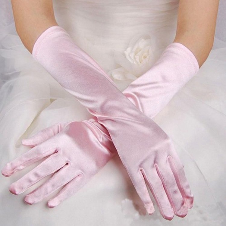 Long Extra Shiny Satin Gloves Pink Color