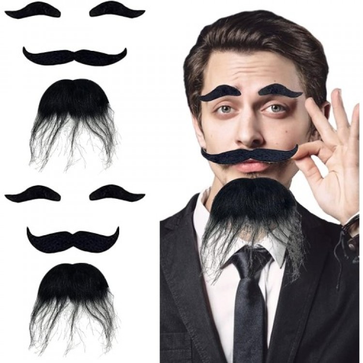 Black Self-Adhesive Fake Beard, Moustache and Eyebrow Set Black Self-Adhesive Fake Beard, Moustache and Eyebrow Set