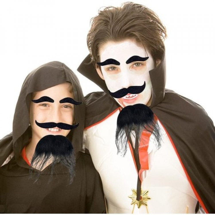 Black Self-Adhesive Fake Beard, Moustache and Eyebrow Set