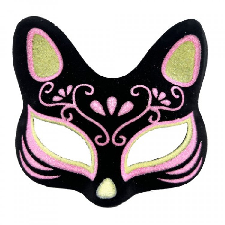 Black Suede Yellow Pink Glitter Cat Mask Black Suede Yellow Pink Glitter Cat Mask