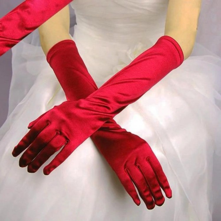 Long Extra Shiny Satin Gloves Red Color Long Extra Shiny Satin Gloves Red Color