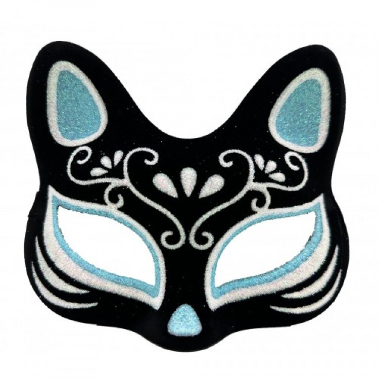 Black Suede Silver Blue Glitter Cat Mask Black Suede Silver Blue Glitter Cat Mask