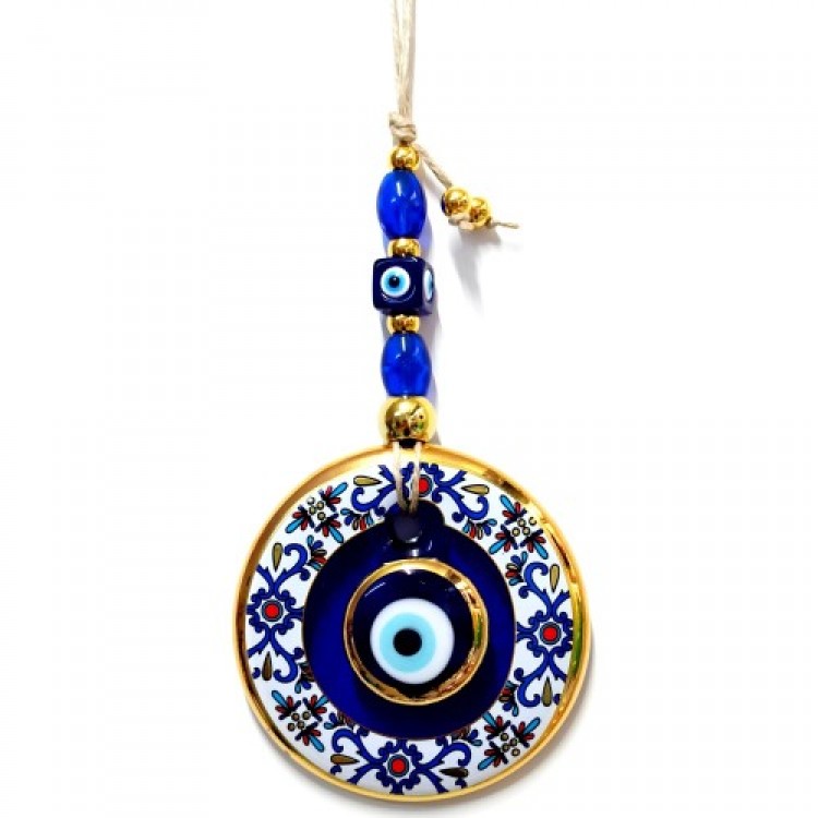 Ceramic Patterned Evil Eye Bead Wall Decoration, Handcrafted Glass Gift Item Gold-Gilded Evil Eye Bead Ceramic Patterned Evil Eye Bead Wall Decoration, Handcrafted Glass Gift Item Gold-Gilded Evil Eye Bead