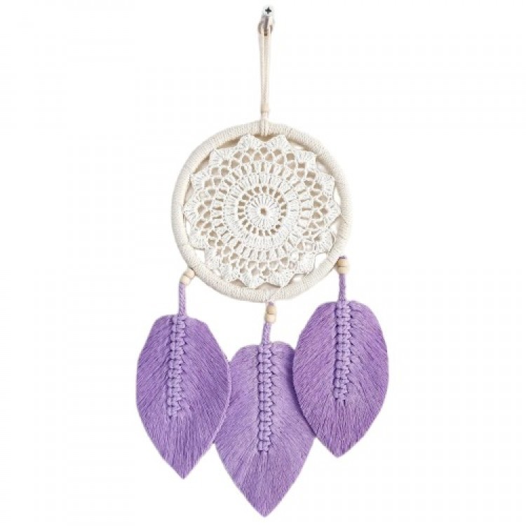 Handmade Macrame Wall Decoration with Lilac-Colored Leaves