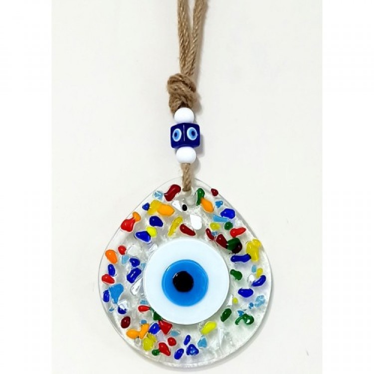 Rainbow-Colored Nazar Bead Drop Model Transparent Glass Wall Decoration