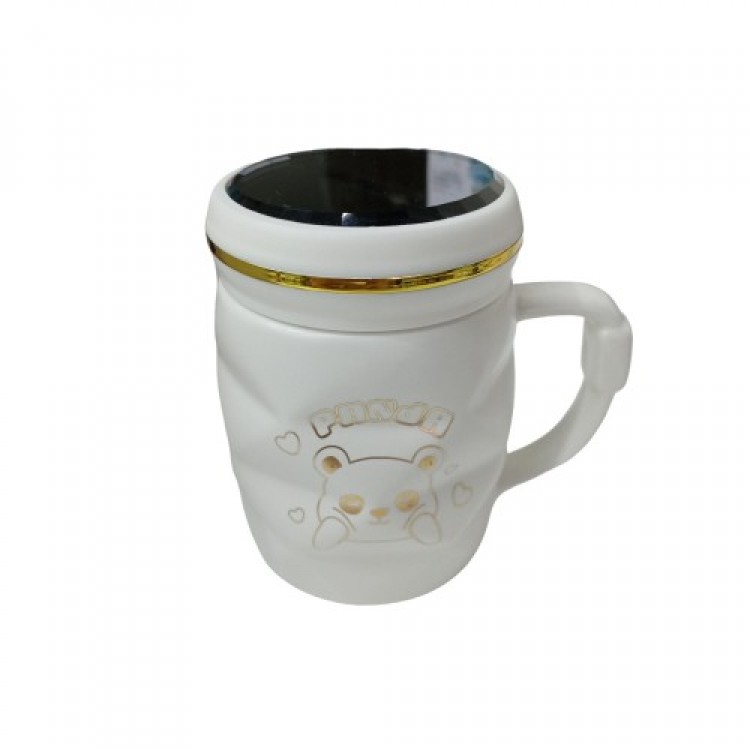 Mirror-Lidded Panda-Patterned Porcelain Mug White Mug Mirror-Lidded Panda-Patterned Porcelain Mug White Mug
