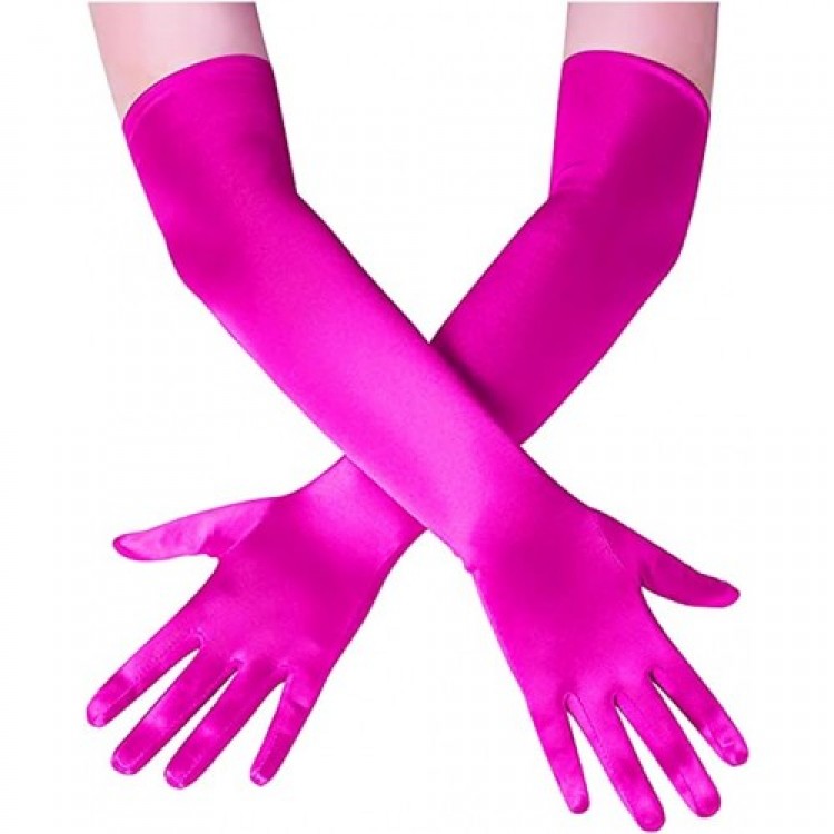 Long Extra Shiny Satin Gloves Fuchsia Color