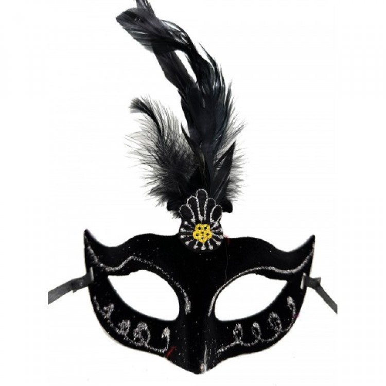 Black Feathered Suede Party Mask