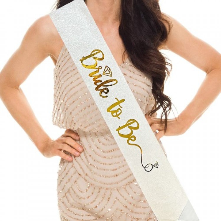 Gold Bride-to-Be Embroidered White Sash