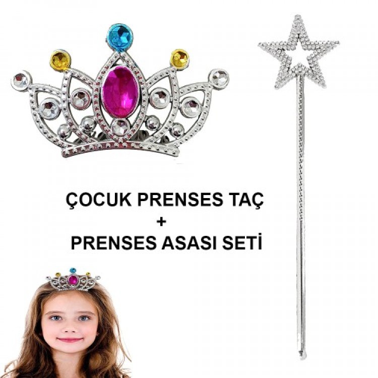 Princess Comb Crown and Princess Star Wand Set for Children, Silver