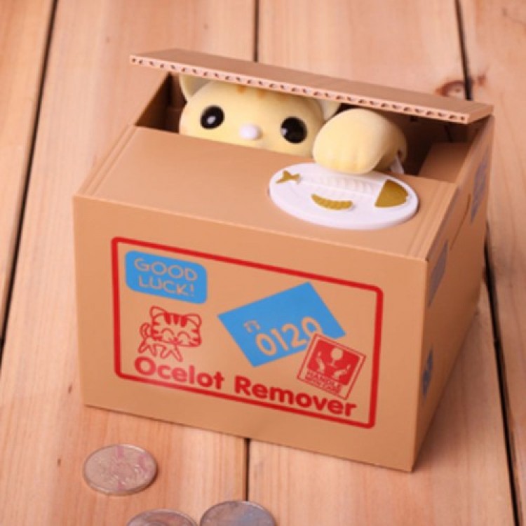 Thief Cat Stealing Money Piggy Bank