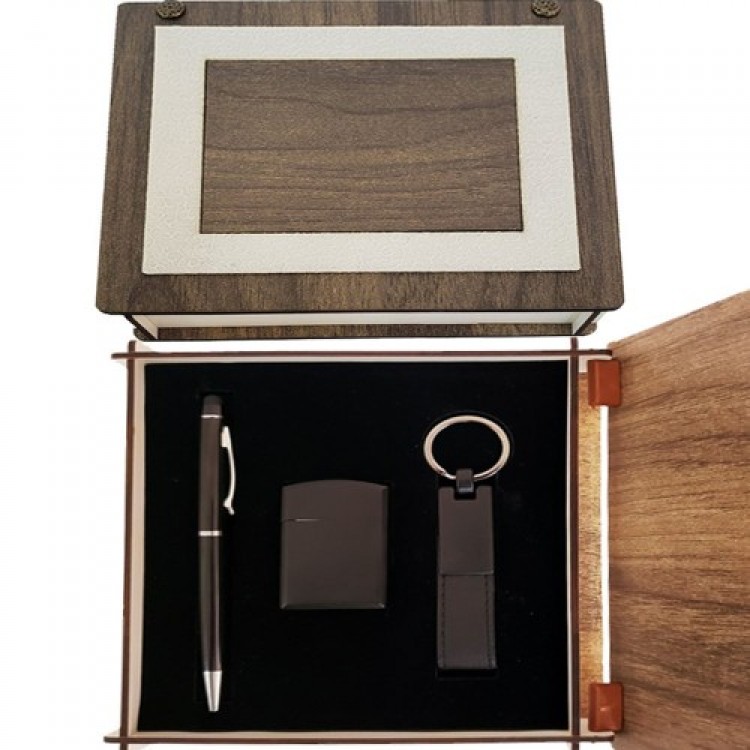 Special Wooden Boxed Matte Black Pen Keyring and Lighter Set Special Wooden Boxed Matte Black Pen Keyring and Lighter Set