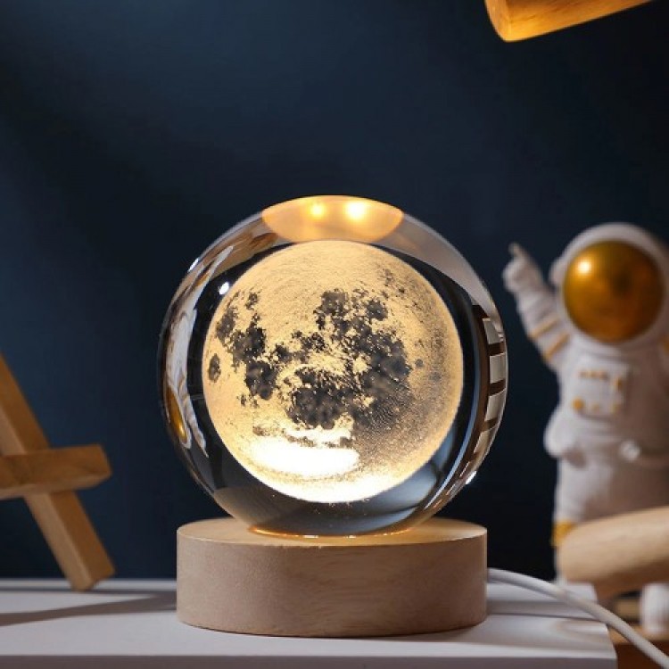 Wooden Base Full Moon Glass Globe
